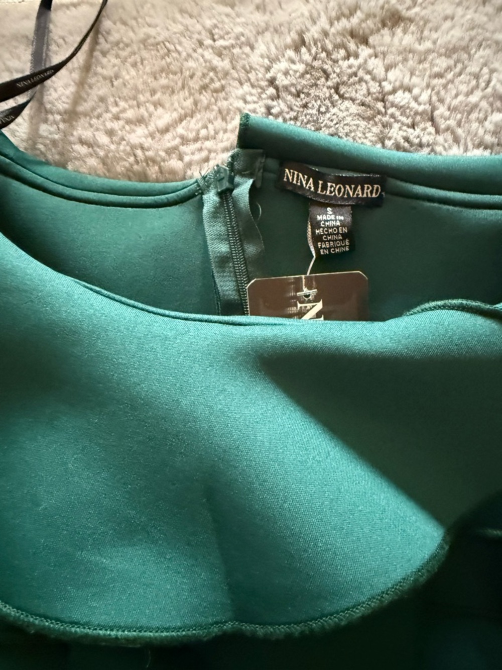 Nina Leonard Teal Scuba Peplum Top